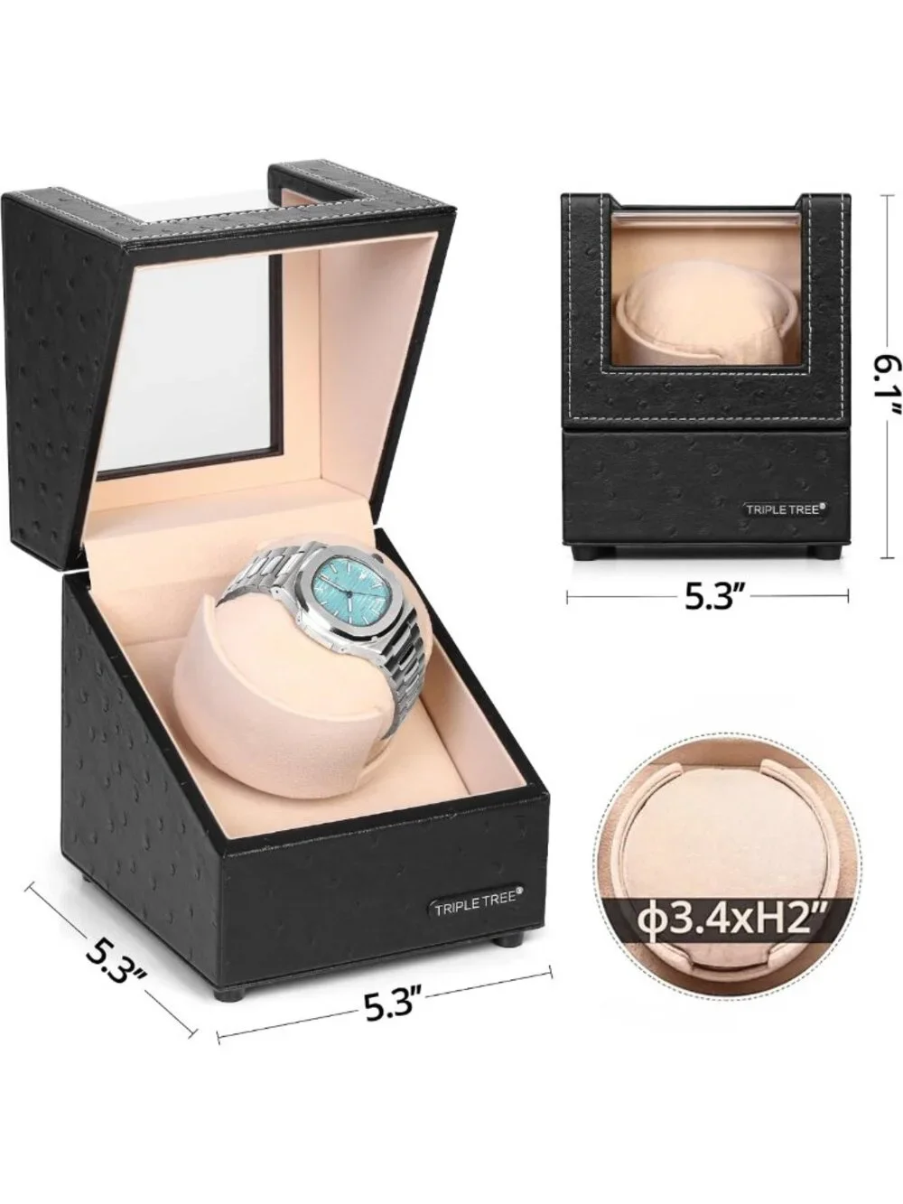 Automatic Watch Winder with Quiet Motor, 4 Rotation Modes, Plush Pillow Fit for